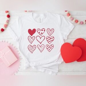 ❤️Sketch Hearts Valentine’s Day Shirt White Red Love Tee XL NWT
